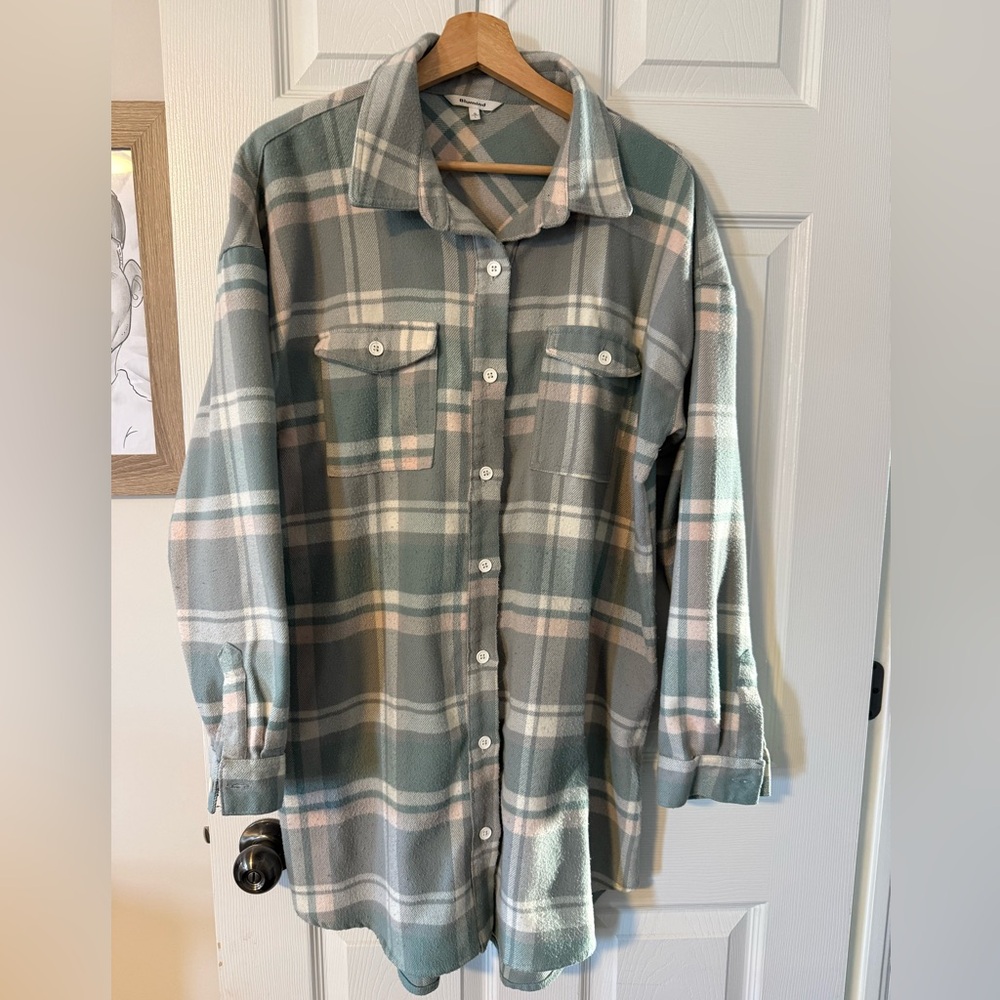 3/$20 Plaid Button-Up Shirt in Green and Gray
